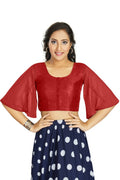 Aastha Fashion Women's Women's Red Art Silk Umbrella Sleeves Readymade Blouse | Grocsy