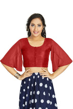 Aastha Fashion Women's Women's Red Art Silk Umbrella Sleeves Readymade Blouse | Grocsy