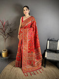Elora Red Pashmina Silk Meenakari Weaving Madhubani Design Kashmiri Saree | Grocsy