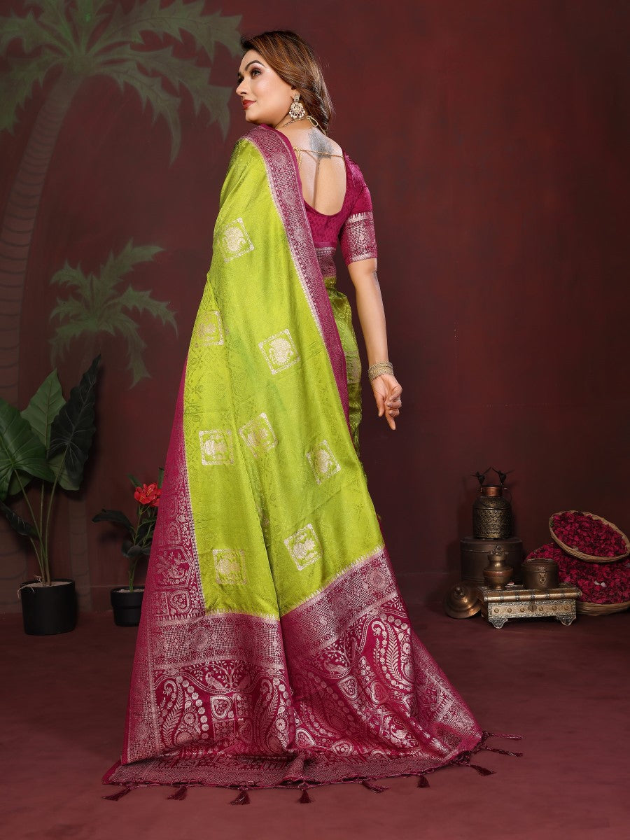 Anaita P Green Zari Butta Work Satin Silk Saree With Blouse | Grocsy