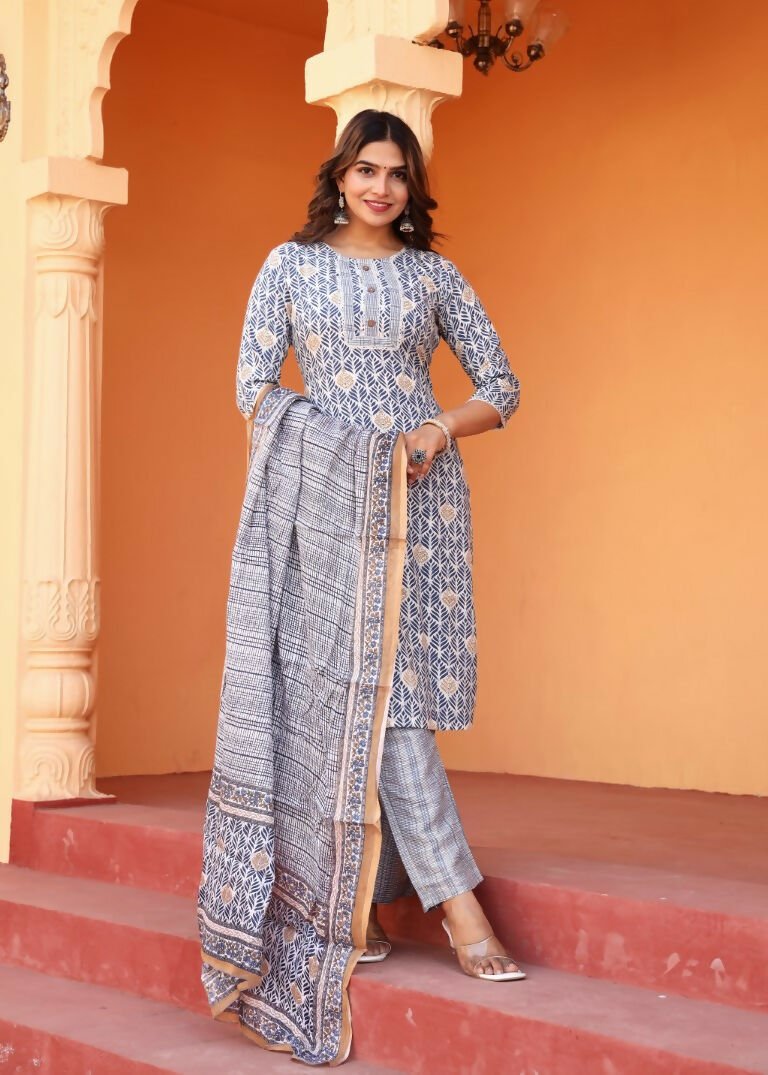Alvano Alvano Women's 3Pcs Straight Kurti Set Printed Rayon | Grocsy