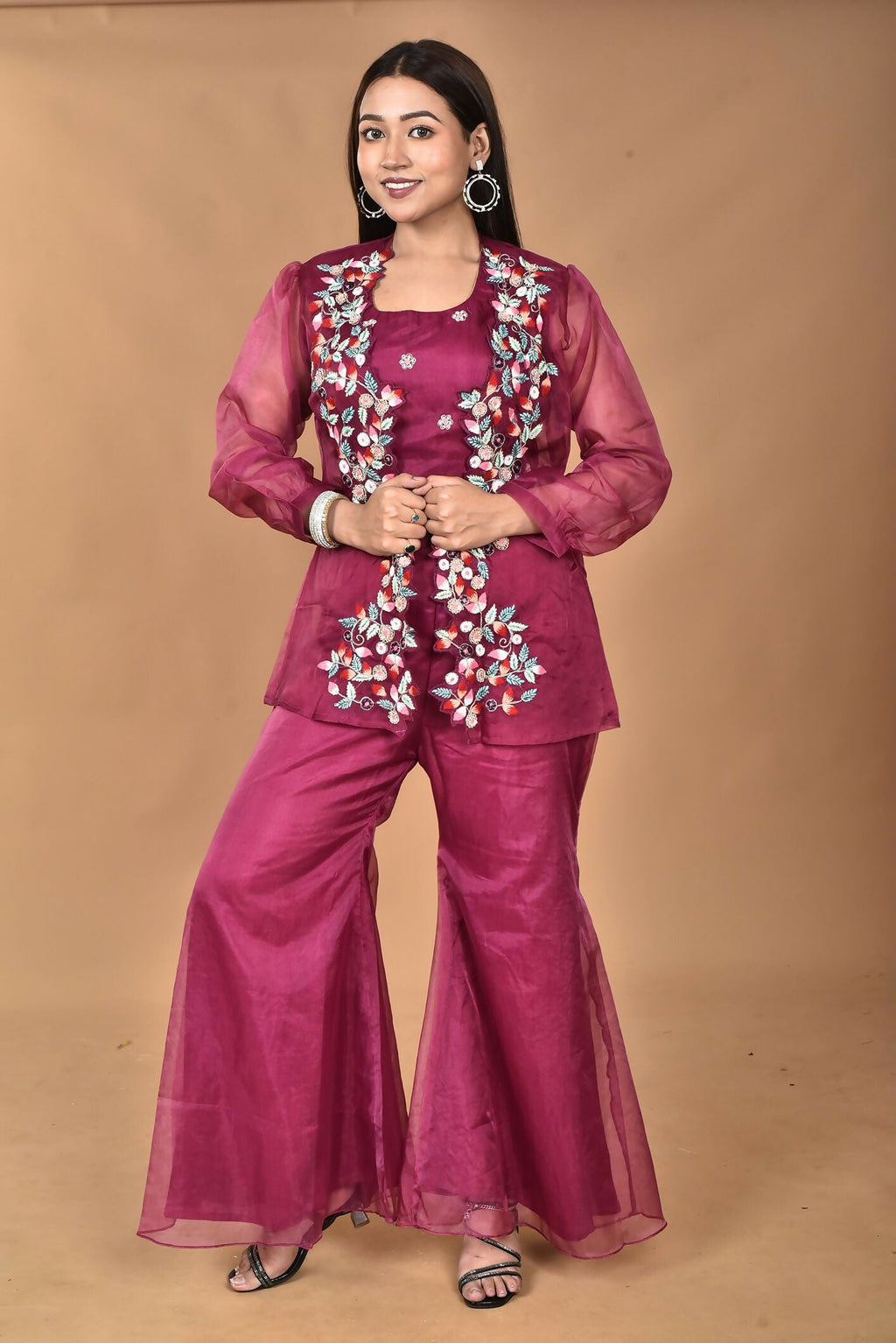 Morchari Women Hand Embroidery Crop Top-Magenta | Grocsy