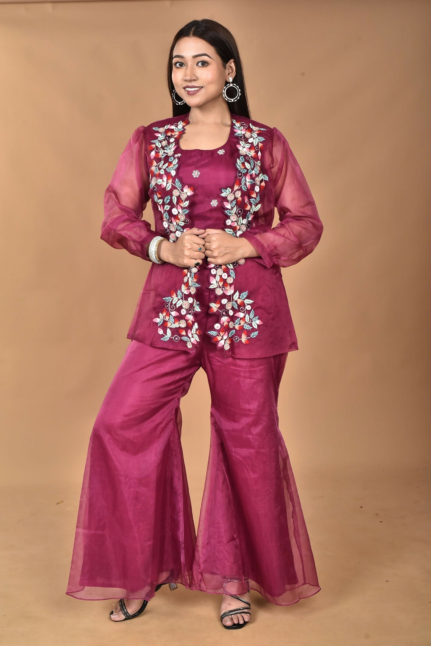 Morchari Women Hand Embroidery Crop Top-Magenta | Grocsy