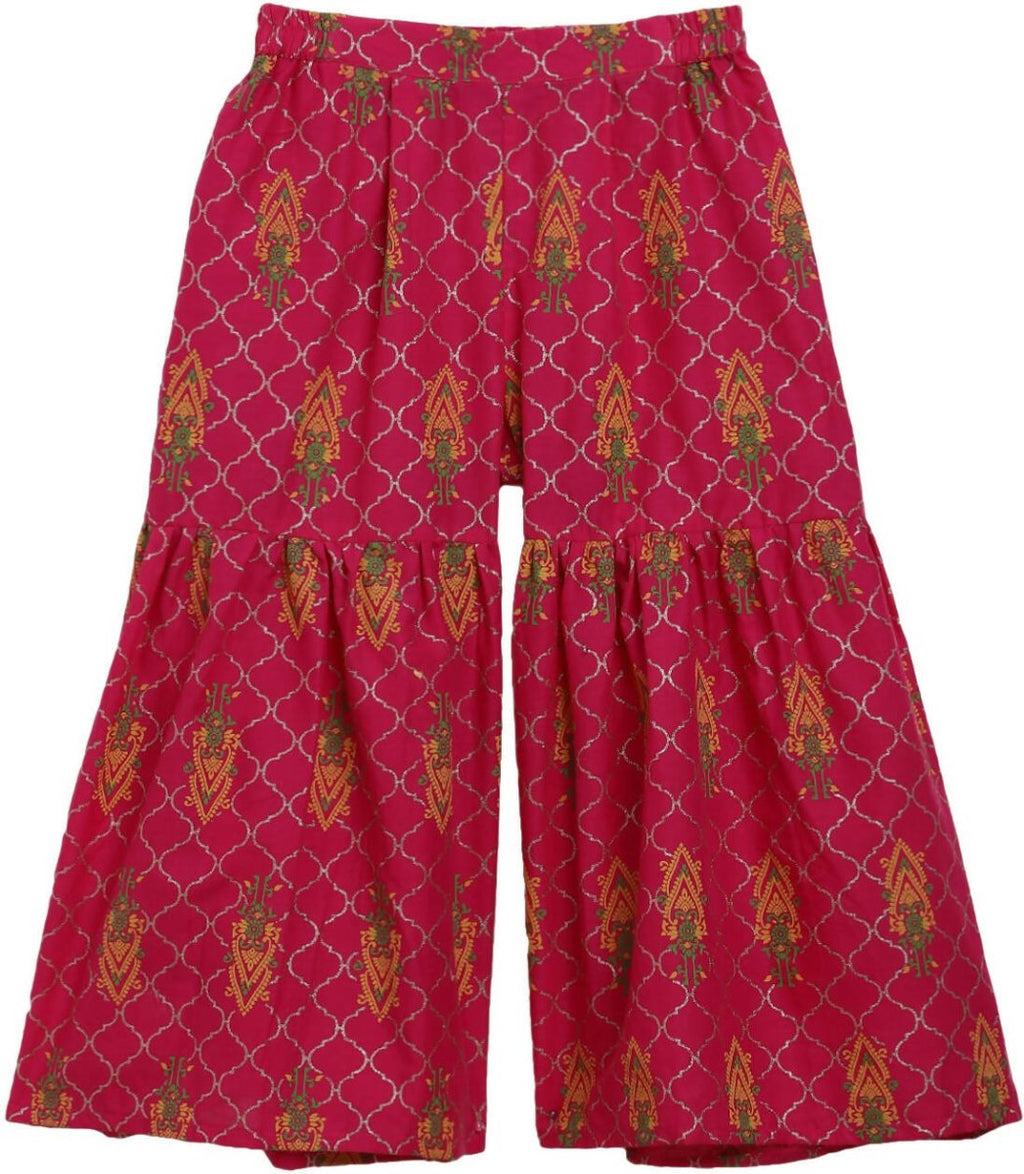 Ahalyaa Magenta Cotton Printed Kids Kurta Sharara Set With Dupatta For Girls | Grocsy