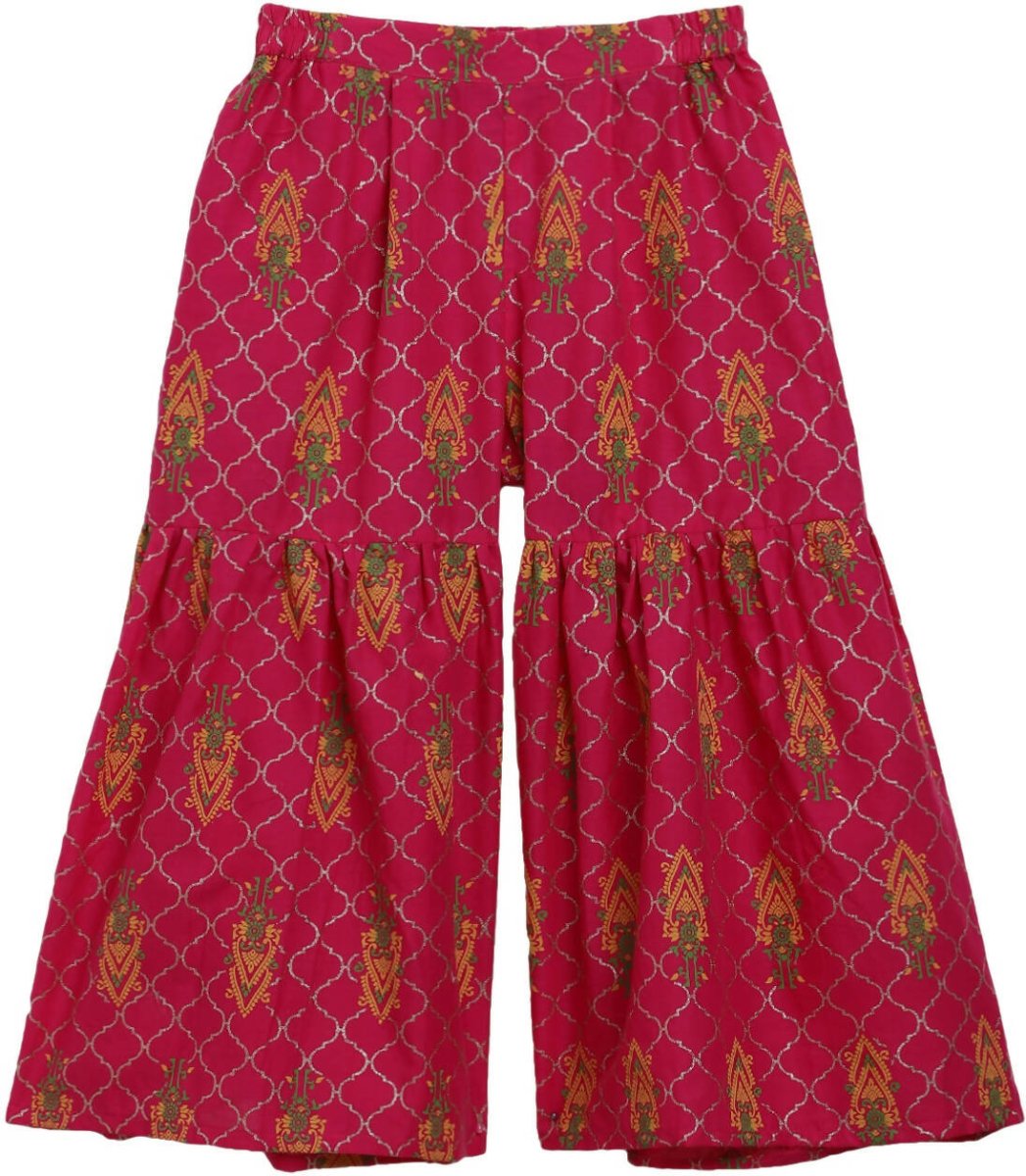 Ahalyaa Magenta Cotton Printed Kids Kurta Sharara Set With Dupatta For Girls | Grocsy