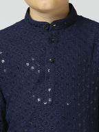 Joban Fashion Kids Island Full Sleeves Cotton Kurta and Pyjama Set with Sequin work - Navy Blue | Grocsy