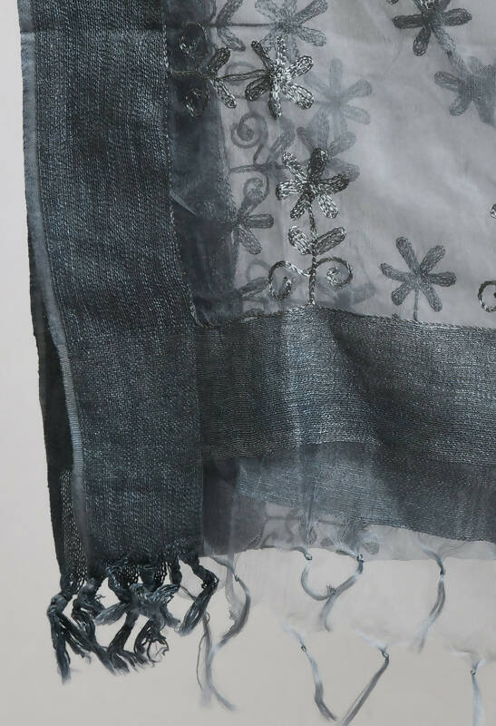 Mominos Fashion Moeza Women's Orgenza All Over Chikan Work Grey Dupatta | Grocsy