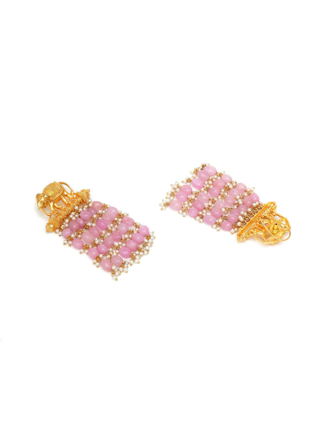 Long Layered Earrings with Elephant Motifs (Pink) - Ruby Raang | Grocsy