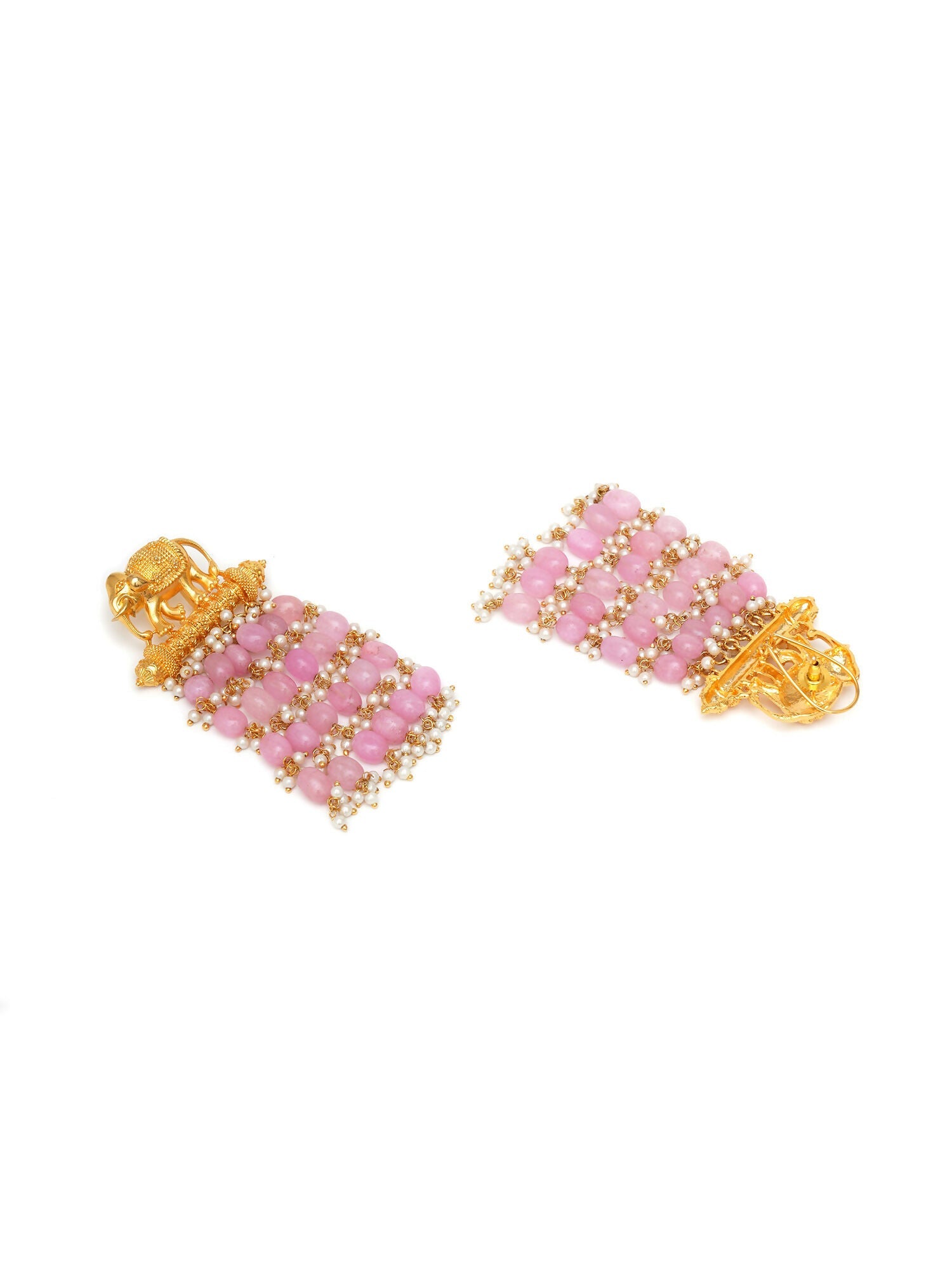 Long Layered Earrings with Elephant Motifs (Pink) - Ruby Raang | Grocsy