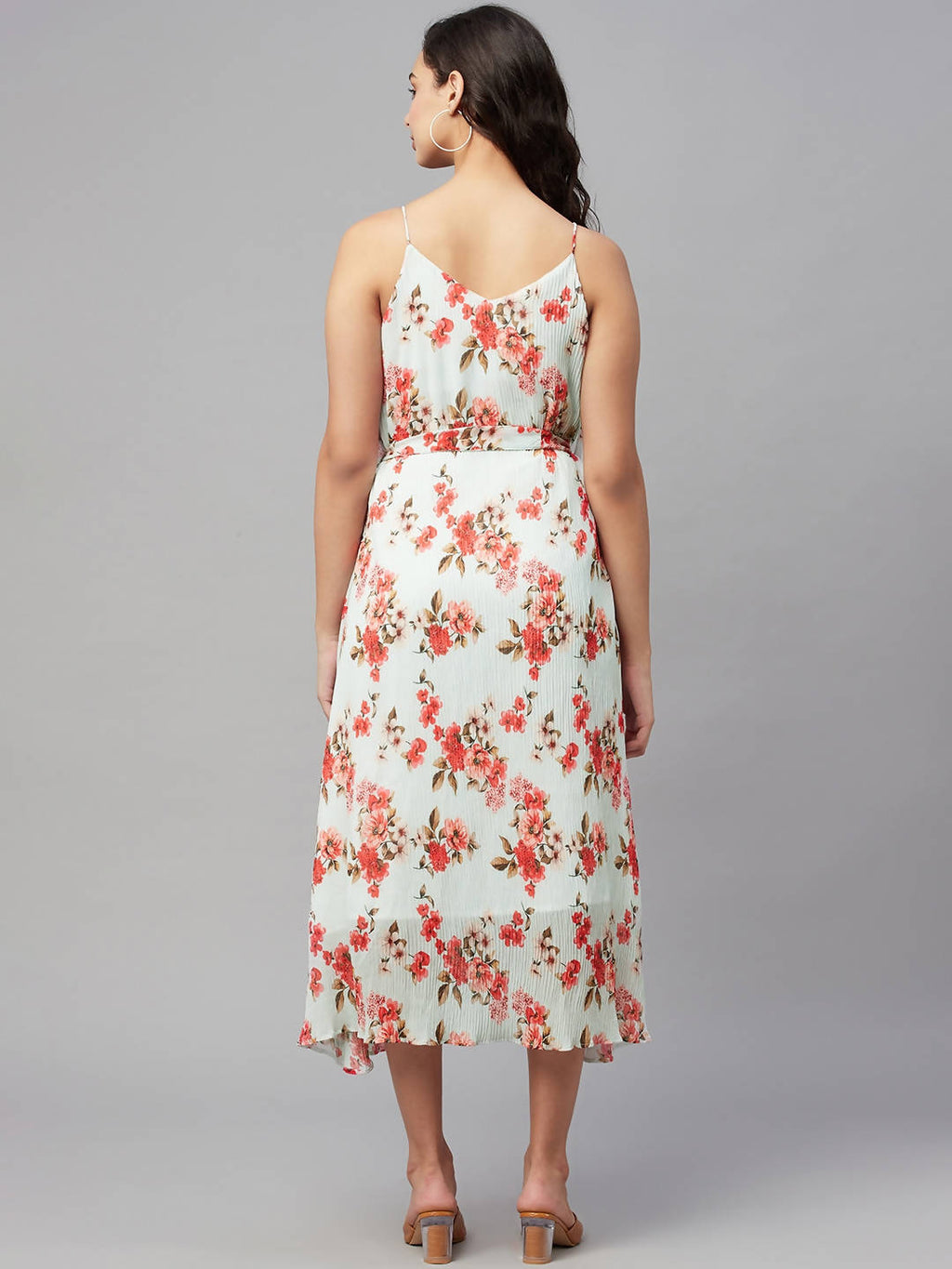 Myshka Women Multicolor Printed Sleeveless V Neck Dress | Grocsy