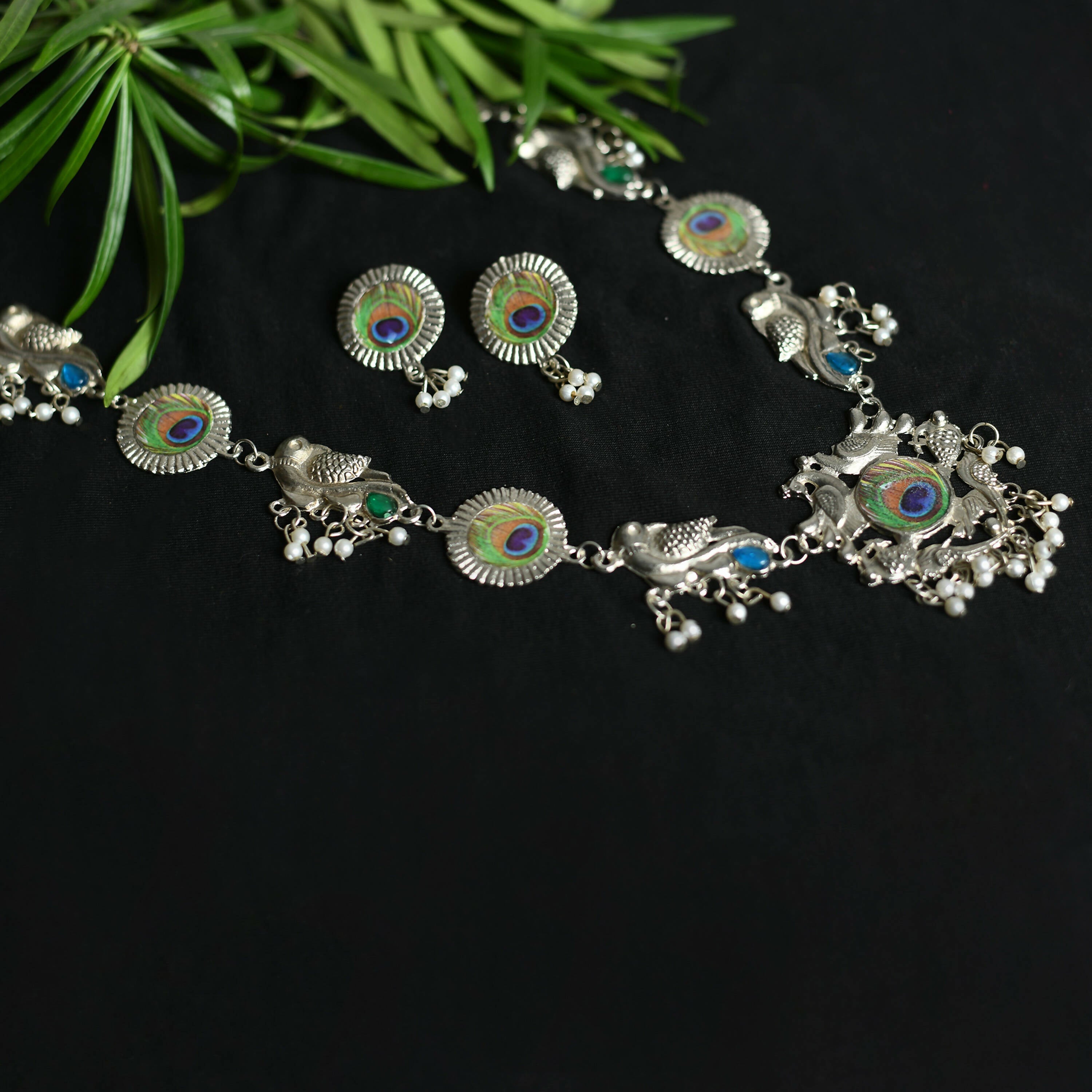 Mominos Fashion Johar Kamal Oxidised Silver-Plated Brass Finish Long Necklace For Women (Silver) | Grocsy