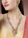 NVR Women's Red & Gold Kundan Studded Handcrafted Jewellery Set | Grocsy
