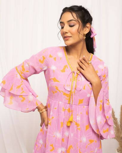 FIORRA Women's Light Pink Georgette Floral Printed Western Dress | Grocsy