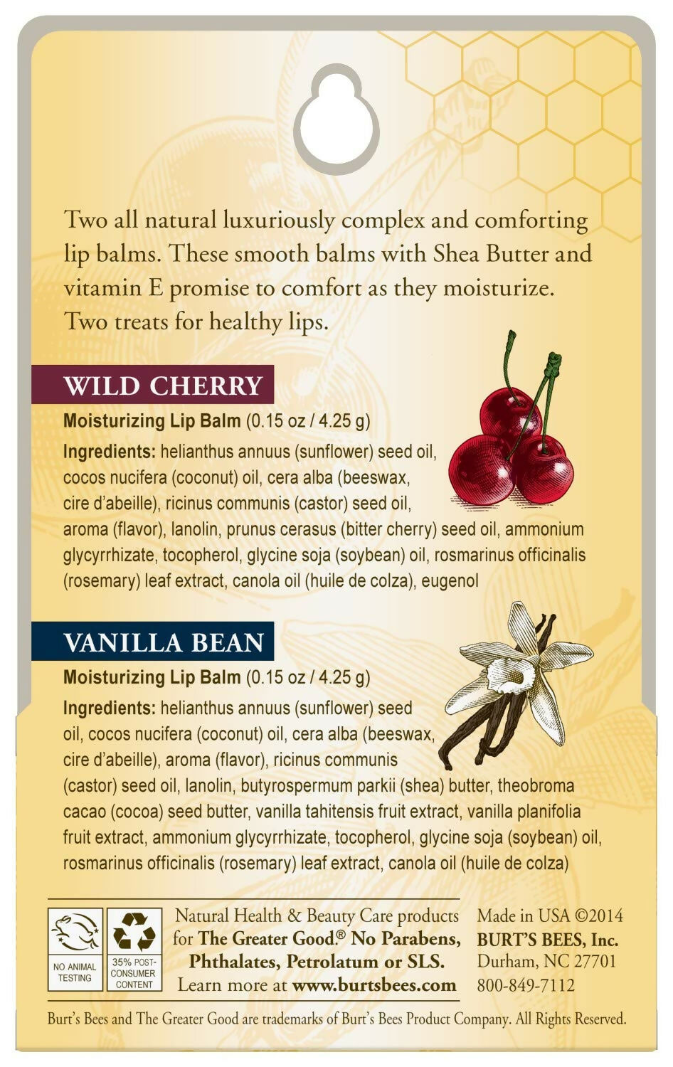 Burt's Bees Natural Moisturizing Lip Balms (Wild Cherry & Vanilla Bean) | Grocsy