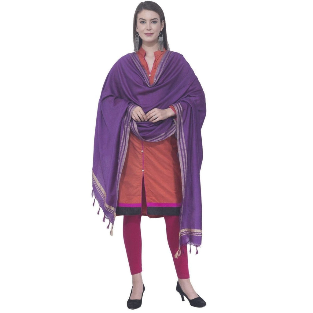 A R Silk Purple Color Golden Border Cotton Dupattas and Chunnis | Grocsy