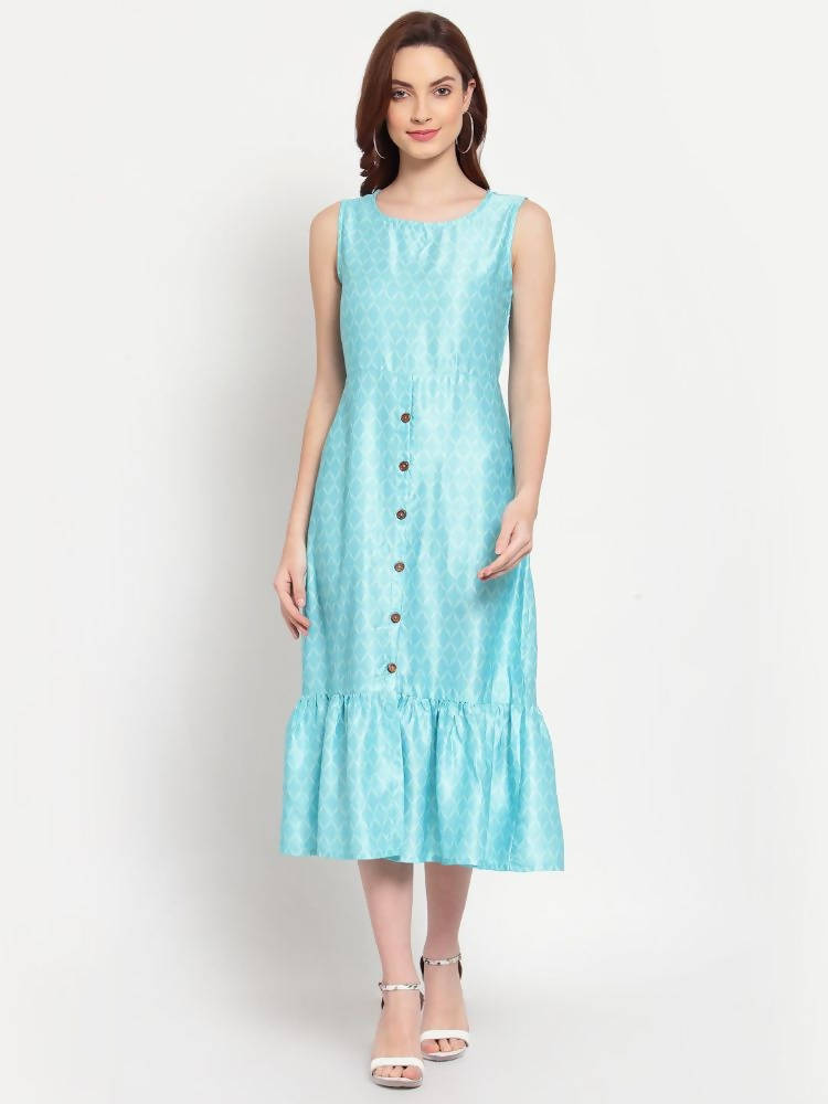 Myshka Women's See Green Solid Cotton Blend Sleeveless Round Neck Casual Dress | Grocsy