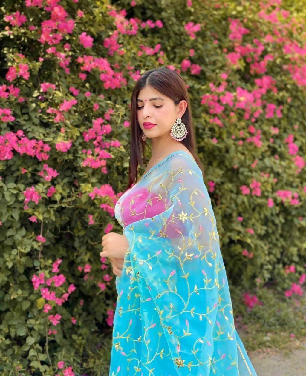Vamsee Maya Jal Blue Organza Saree | Grocsy