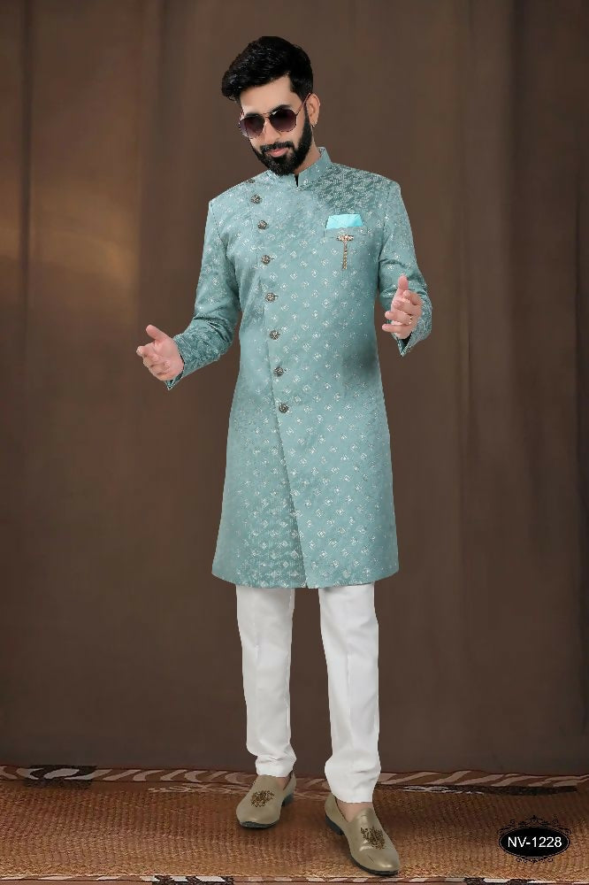 Joban Fashion Men's Green Woven Jacquard Kurta with Pyjama | Grocsy
