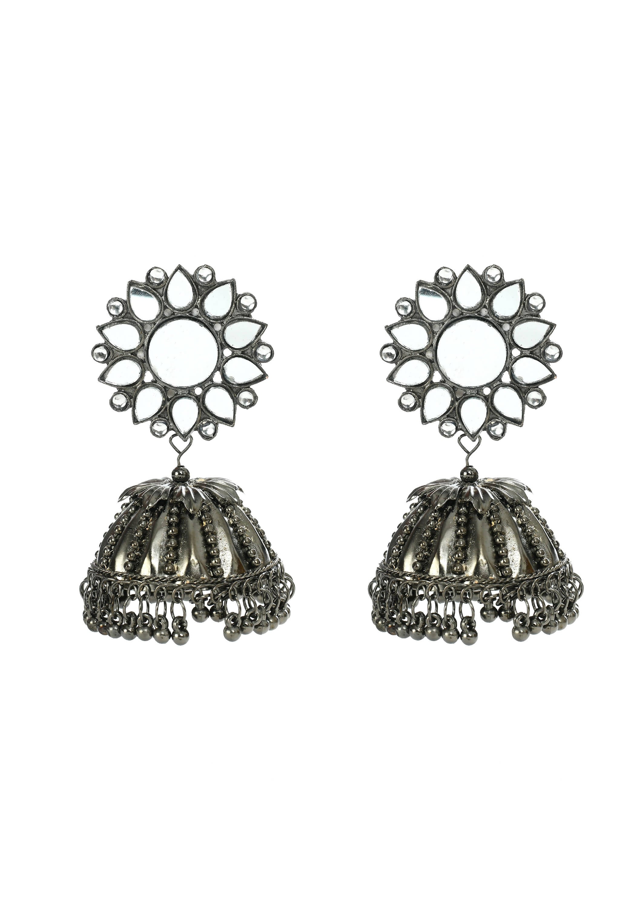 Mominos Fashion Johar Kamal Silver-Plated With Mirror Earrings Jhumkas | Grocsy
