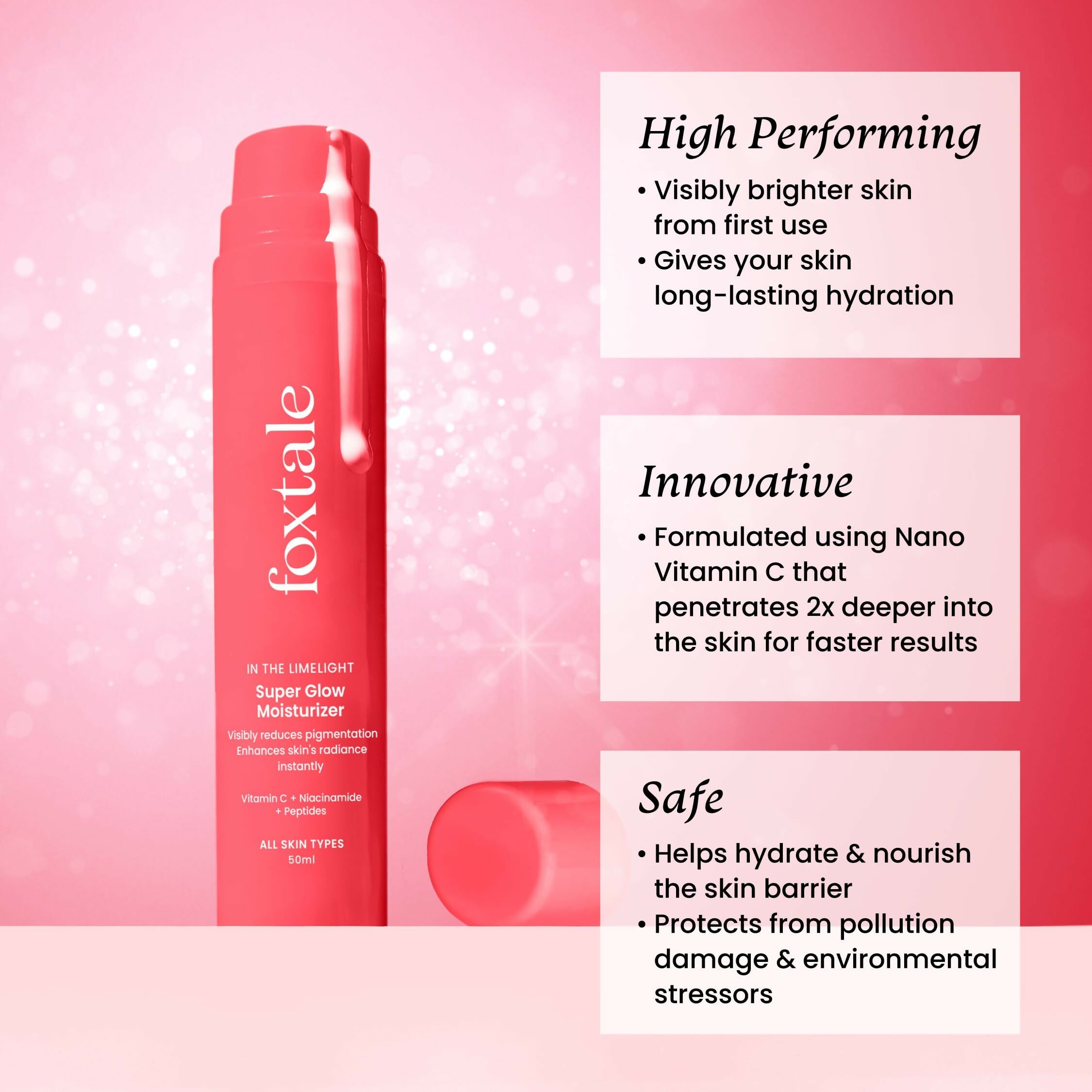 Foxtale Super Glow Moisturizer With Nano Vitamin C For Instant Brightening, Hydration & Glowing Skin, Reduces Dark Spots, Uneven Skin Tone, Pigmentation | Grocsy