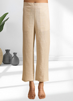 Joban Fashion Beige Linen Embroidered Readymade Cord Set | Grocsy