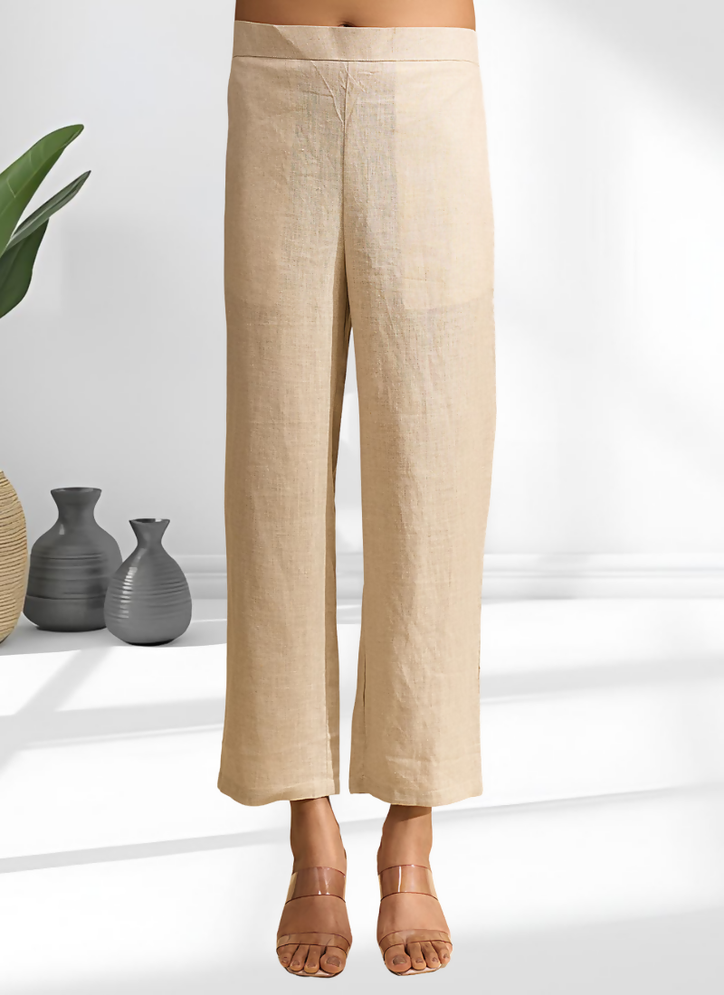 Joban Fashion Beige Linen Embroidered Readymade Cord Set | Grocsy