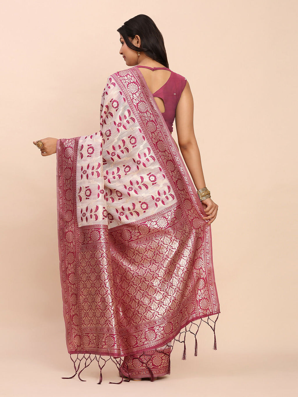 Shree Shyam Fashion Linen Cotton Purple Saree | Grocsy