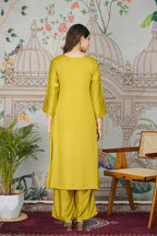 Festive Wear Ethnic Pure gaji silk with pocket inside kurti Yellow Stitched Suit - Pihu | Grocsy