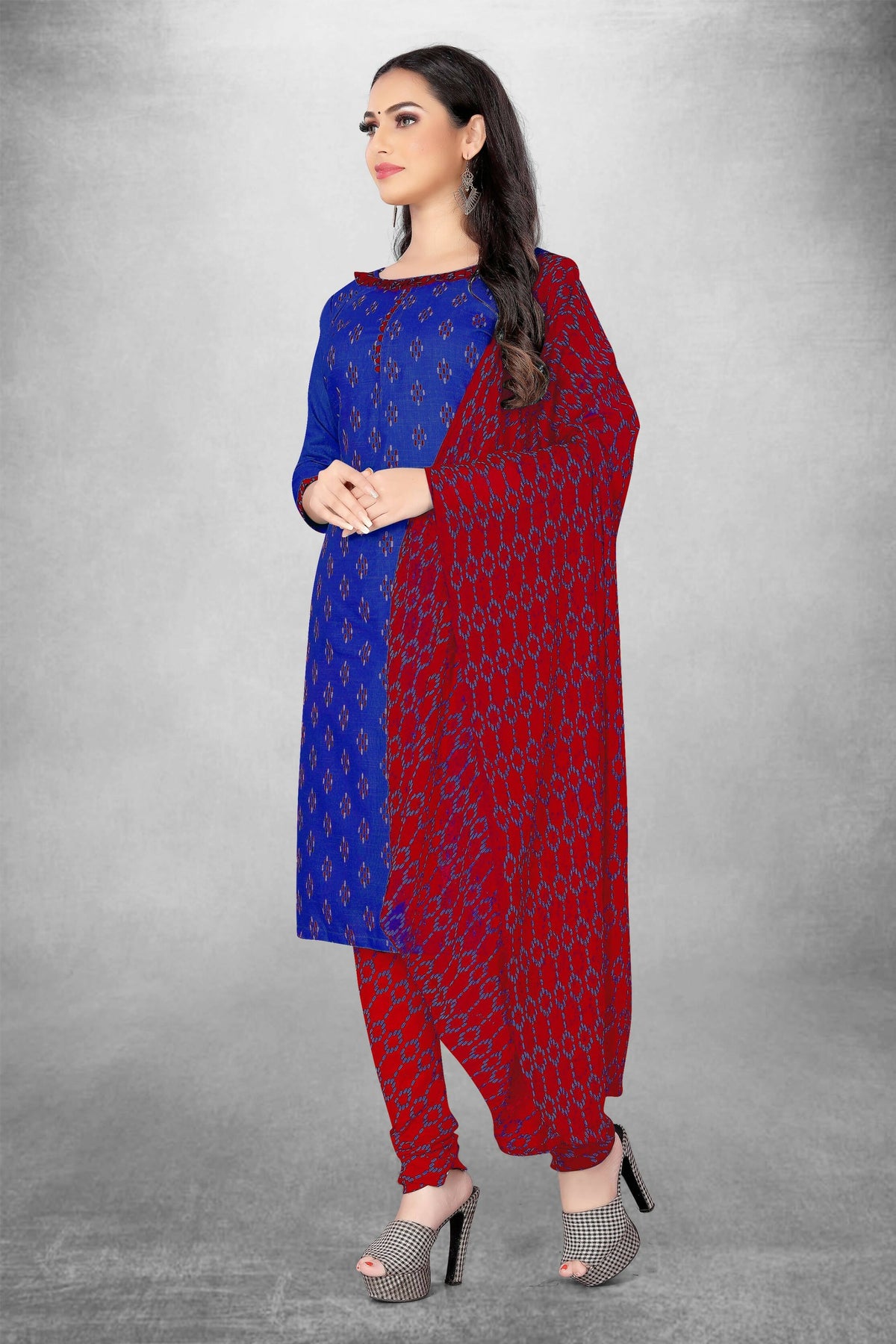 Blue Cotton Printed Unstitched Dress Material - Amara | Grocsy