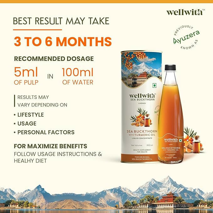 Wellwith Sea Buckthorn with Turmeric Curcumin Oil Juice | Grocsy