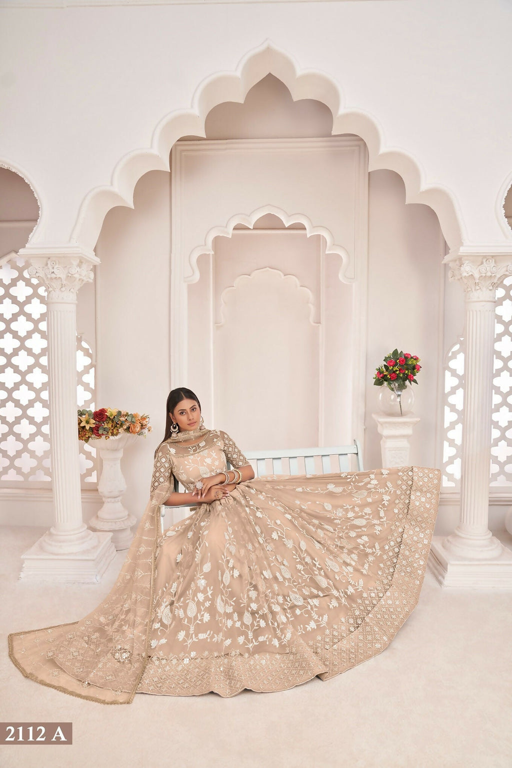 Eilara Women'S Dusty Chiqu Butterfly Net White Cotton Thread And Zari Sequence Embroidered Work Lehenga Choli For Party Wear | Grocsy