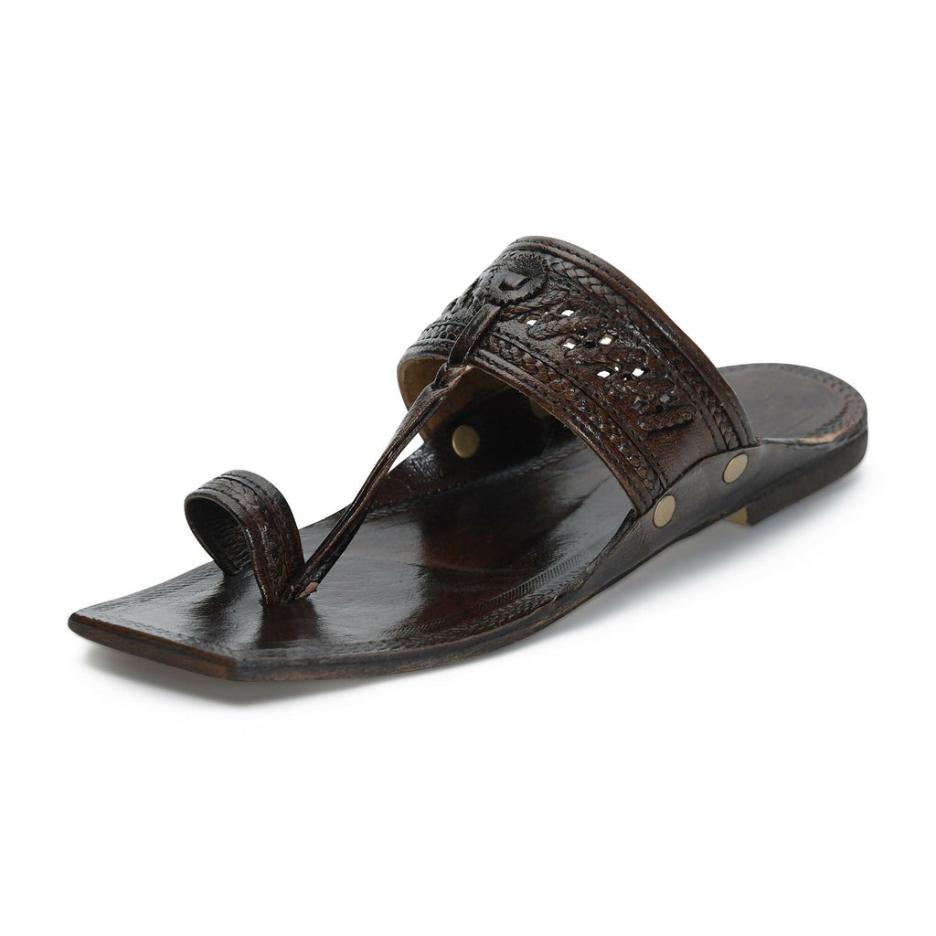 Stepsoft Men'S Brown Kolhapuri Chappal | Cutwork Leather Ethnic Slip-On Footwear | Grocsy