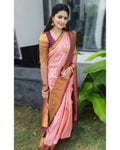 DEIANA'S Beautiful Designer Golden zari Soft Lichi Silk Saree - Peach | Grocsy