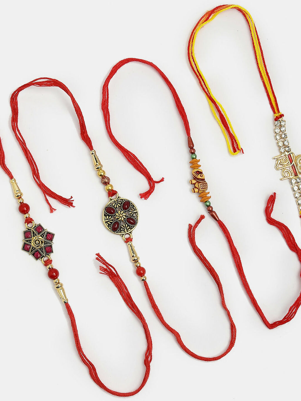 NVR Men Set of 4 Multicolor Stone-Studded Rakhi With Roli Chawal | Grocsy