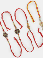NVR Men Set of 4 Multicolor Stone-Studded Rakhi With Roli Chawal | Grocsy