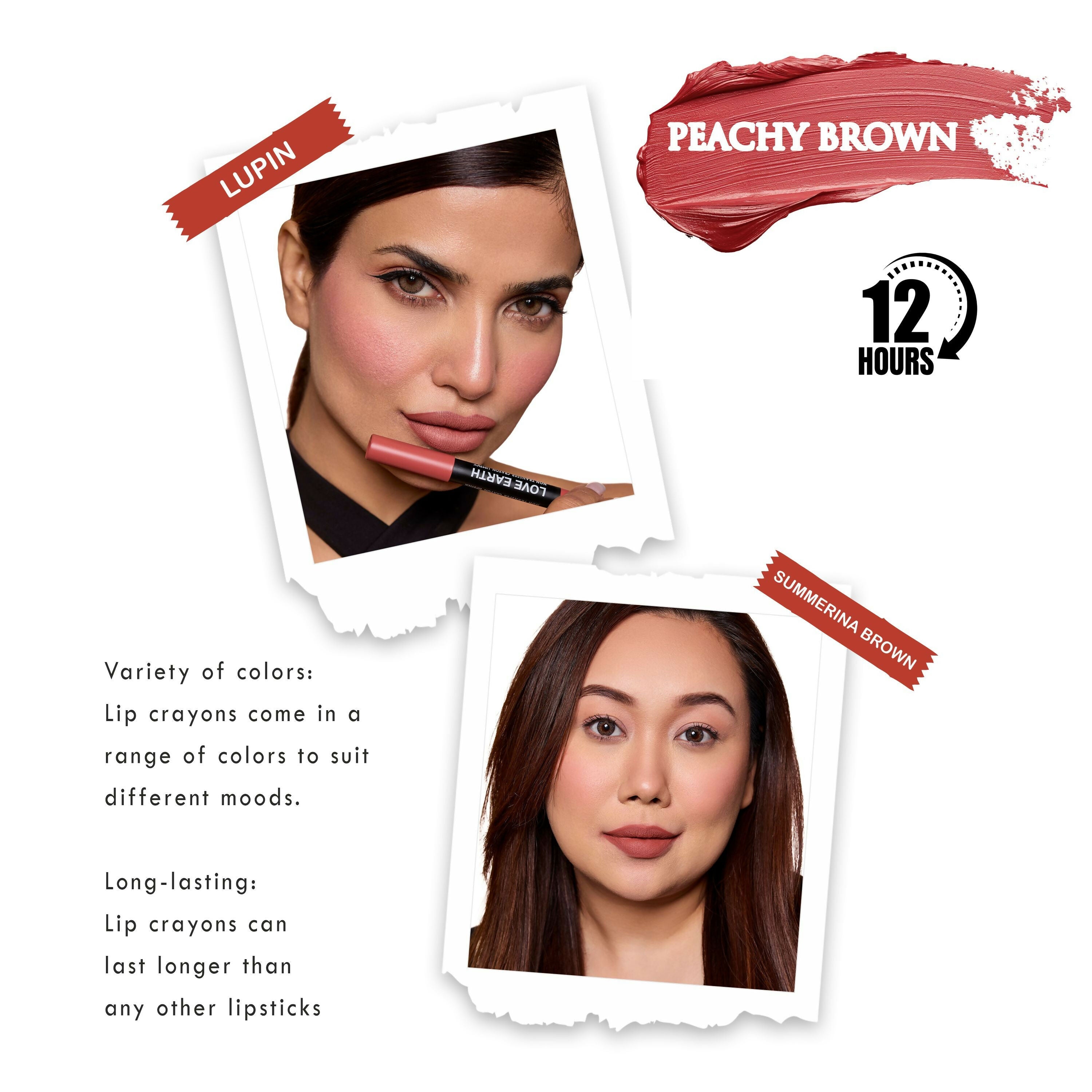 Love Earth Lip Crayon Non-Transfer Lipstick - Peachy Brown | Grocsy