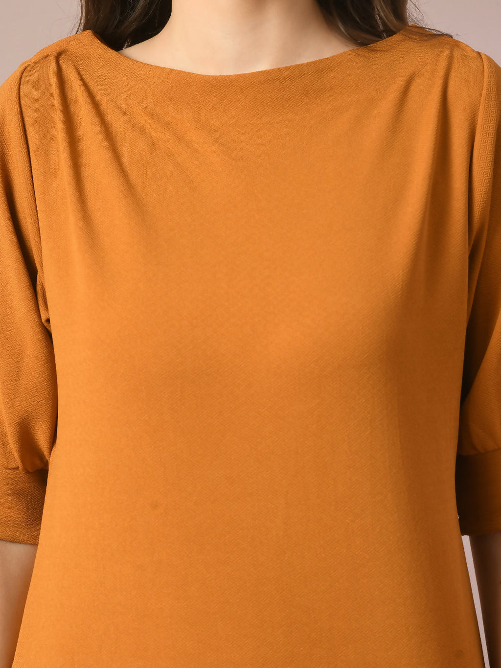 Myshka Women's Mustard Solid Boat Neck Party Top | Grocsy