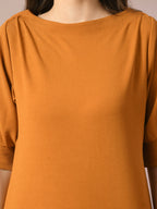 Myshka Women's Mustard Solid Boat Neck Party Top | Grocsy