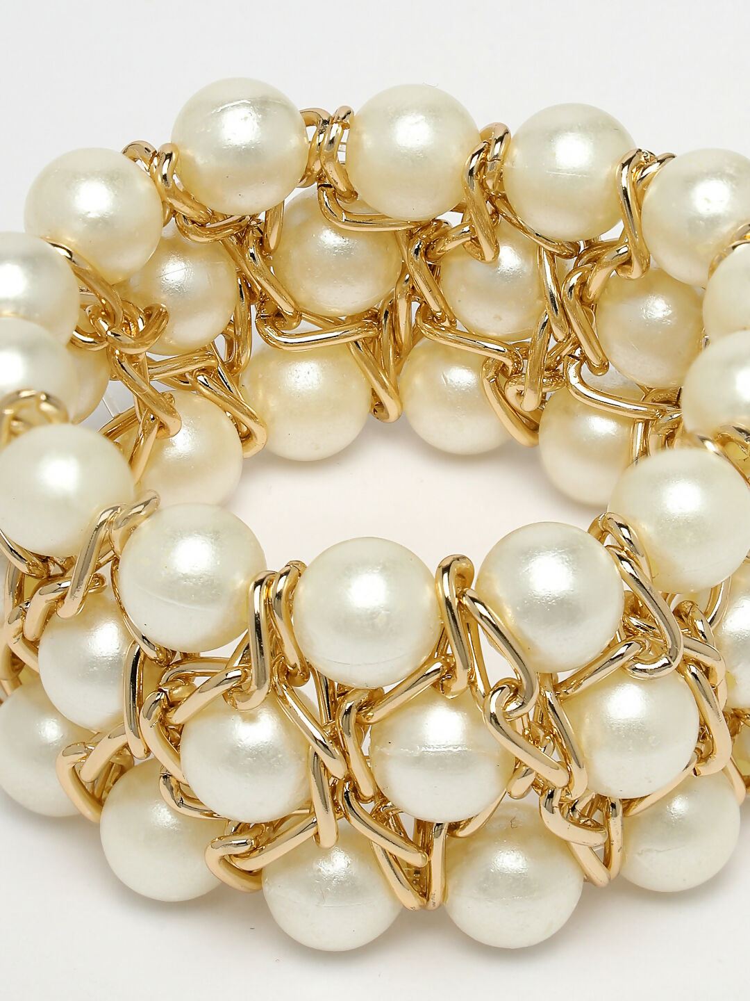 NVR Women White Beaded Elasticated Bracelet