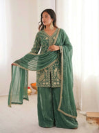 Teeya Creation Light Green Color Fendy Silk Embroidery Work Wedding Wear Salwar Suit | Grocsy