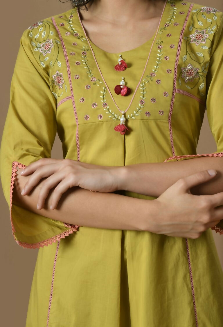 Joban Fashion Mehendi Cotton Kurta Set | Grocsy
