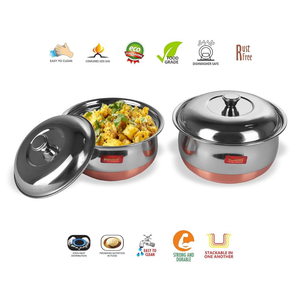 Sumeet Stainless Steel Copper Bottom Multipurpose Cook & Serve Handi With Lid - 2 Pcs Set | Grocsy