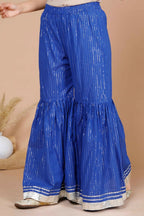 Miravan Women's Blue Printed Pure Cotton A-Line Kurti With Sharara | Grocsy