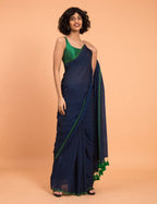 Suta Blue Green Solid Cotton Blend Saree | Grocsy