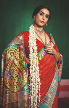 Joban Fashion Tushar Silk Red Colored With Zari Border Red Designer Pallu Saree | Grocsy