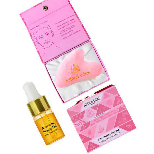 Natural Vibes Rose Quartz Gua Sha with Free Gold Beauty Elixir Oil | Grocsy