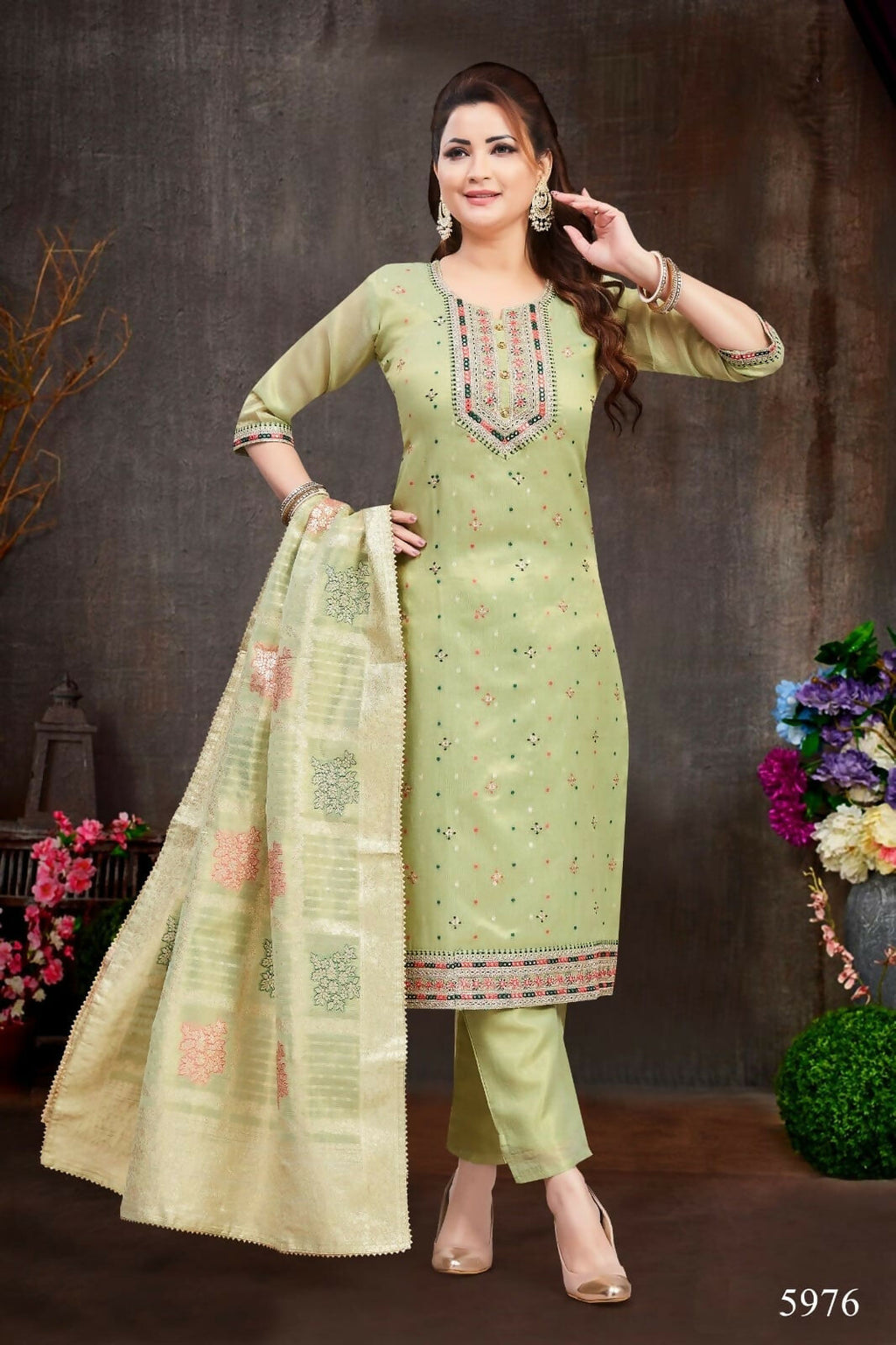 Joban Fashion Shimmer Green Color Kurta Set | Grocsy