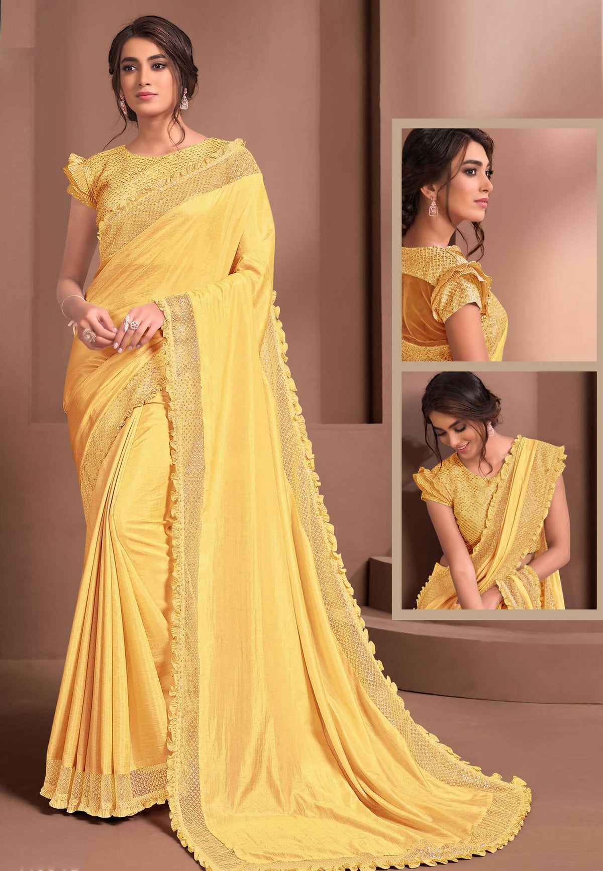 Peach Colored Silk Georgette Embroidered Saree With Unstitched Blouse - Norita Raissa | Grocsy