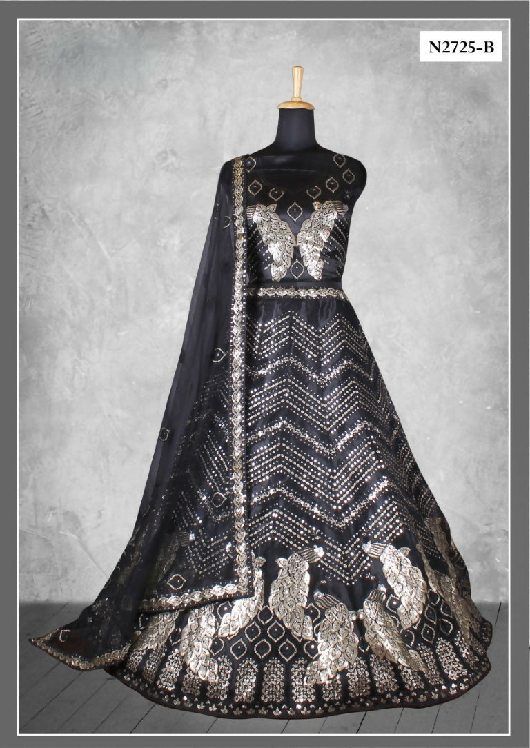 Black Net Thread With Sequence Work Lehenga Choli - Nimaya Ishani | Grocsy