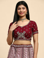 Maroon Fancy Net Sequence Embroidered Lehenga Choli with Dupatta - Dhara | Grocsy
